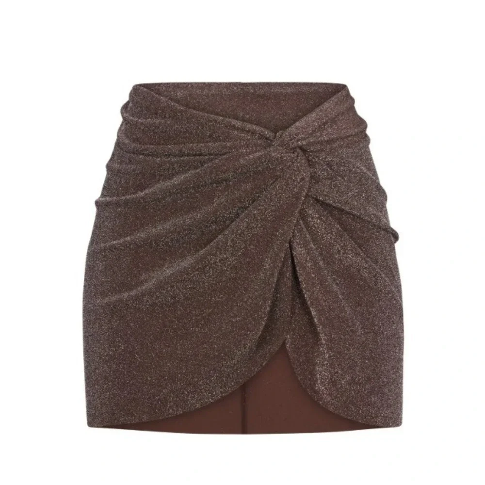 Skims Textured Glitter Sarong mini skirt ,Cocoa, 3X
